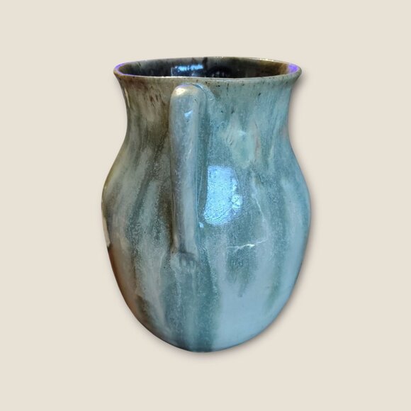 Handcrafted Two-Handled Pottery Vase 7.5"H X 8" Glazed Finish Unique Art Decor - Picture 6 of 9